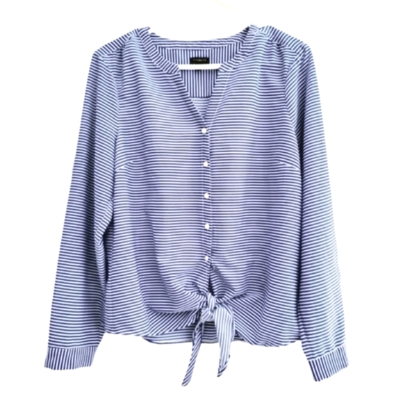 Talbots Tops - Talbot's Blue And White Striped Tie front Top